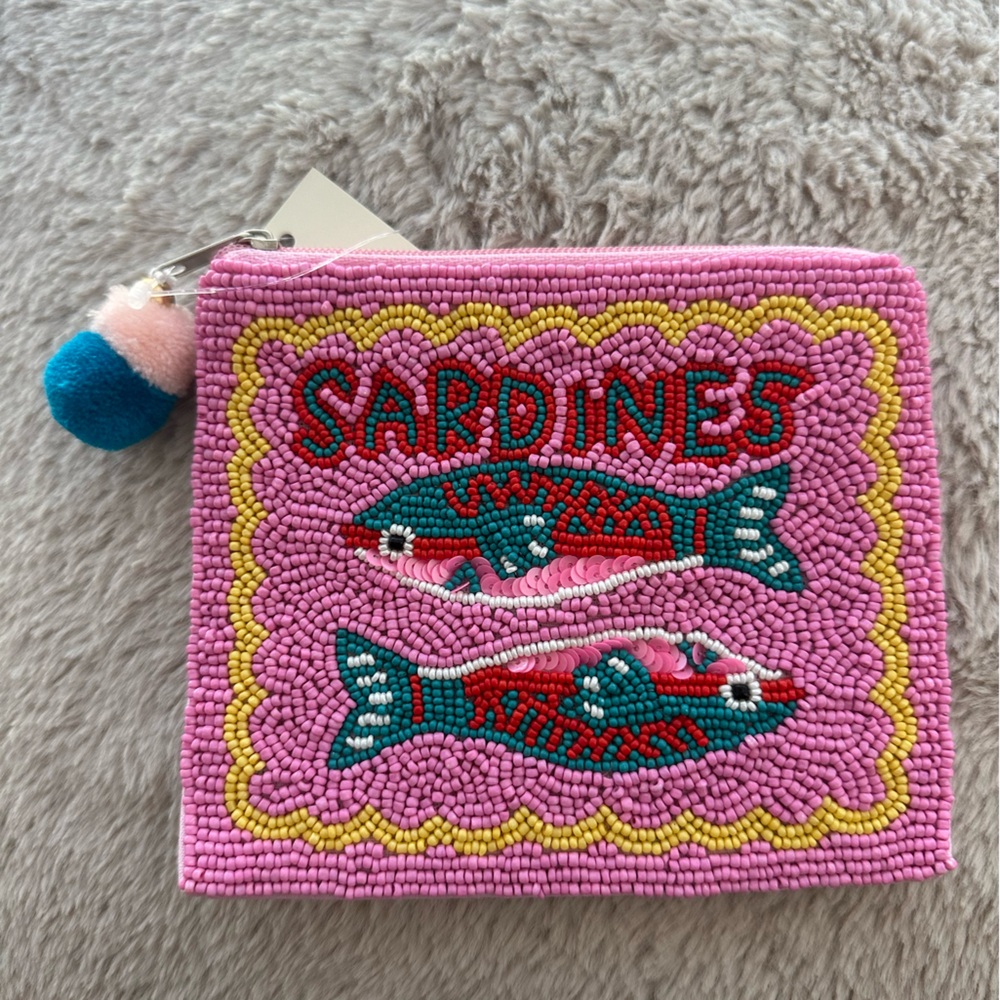 Sardines Seed Pink Beaded Pouch Made In India